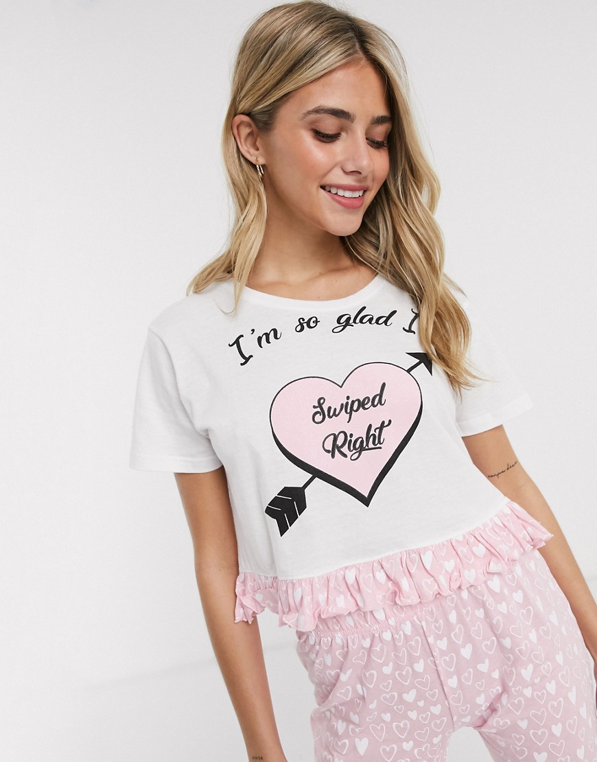 Brave Soul - Pyjamaset met Swiped Right-print en broek-Wit