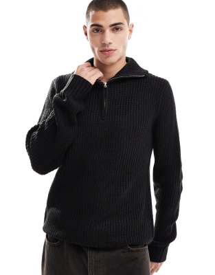 Brave Soul quarter zip funnel neck jumper in black - view 1