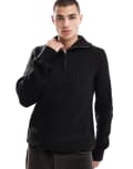 [Brave Soul] Brave Soul quarter zip funnel neck jumper in black XL BLACK