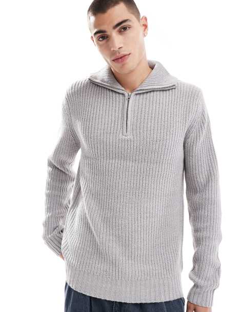 Brave Soul quarter zip funnel neck jumper in grey - view 1