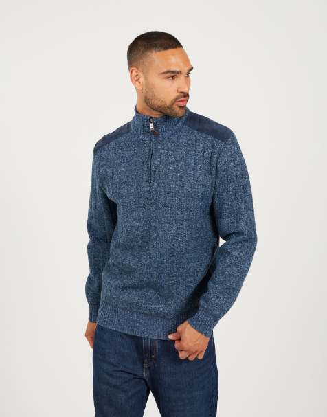 Brave Soul Quarter zip funnel neck jumper in navy - view 1