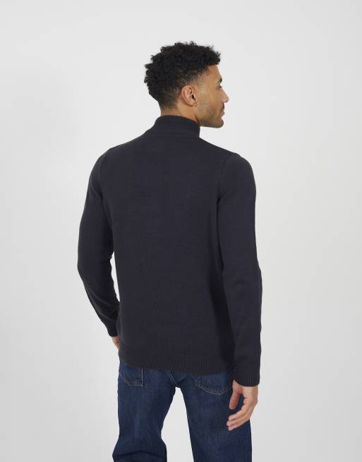 Brave Soul Quarter zip funnel neck sweater in navy, 2 of 4