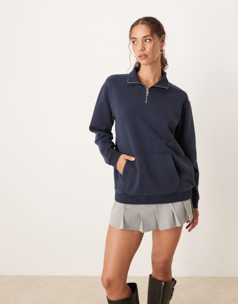 Brave Soul Quarter zip funnel neck sweatshirt in navy - view 1