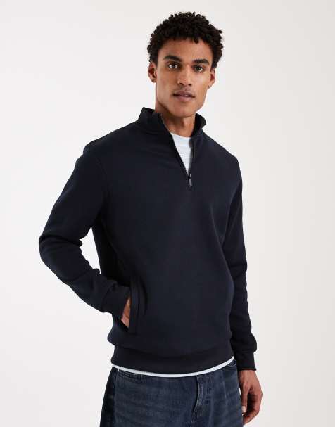 Brave Soul quarter zip funnel neck sweatshirt in navy - view 1