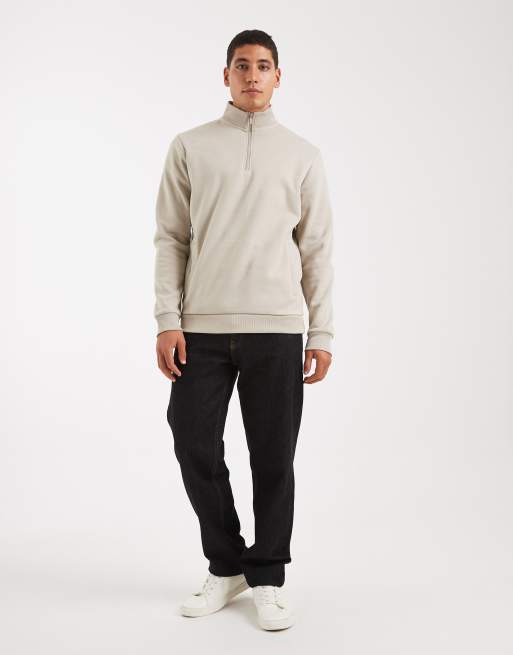 Brave Soul quarter-zip funnel neck sweatshirt in stone, 2 of 5