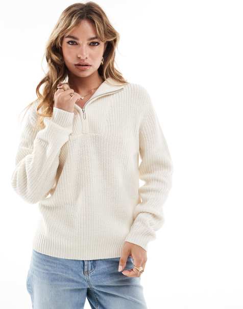 Brave Soul quarter zip jumper in cream - view 1