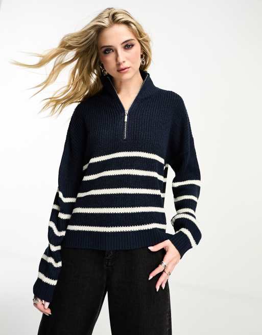 Brave Soul quarter zip jumper in navy stripe