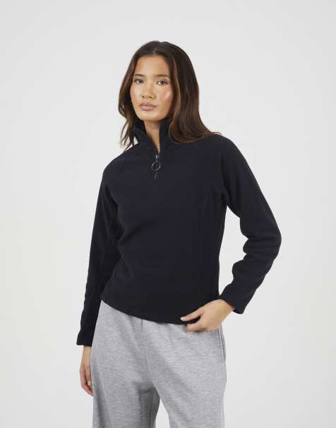 Brave Soul Quarter zip polar fleece sweatshirt in black