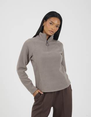 Brave Soul Quarter zip polar fleece sweatshirt in brown