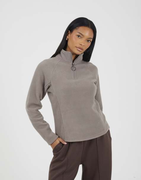 Brave Soul Quarter zip polar fleece sweatshirt in brown