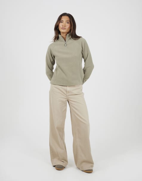 Brave Soul Quarter zip polar fleece sweatshirt in pale green