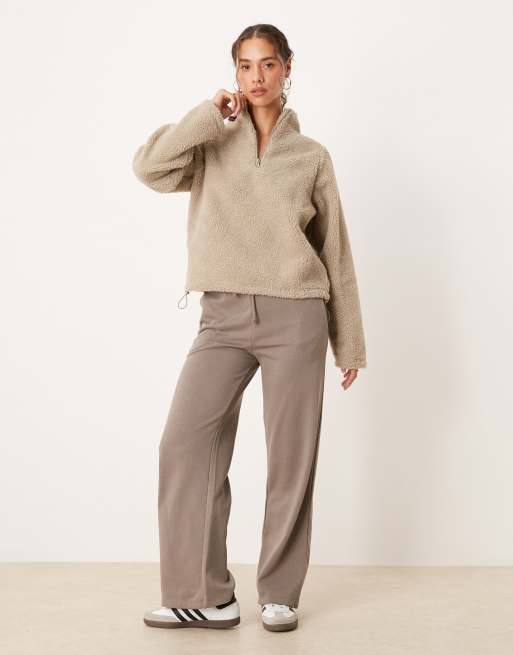 Brave Soul Quarter zip sherpa fleece in taupe, 2 of 4