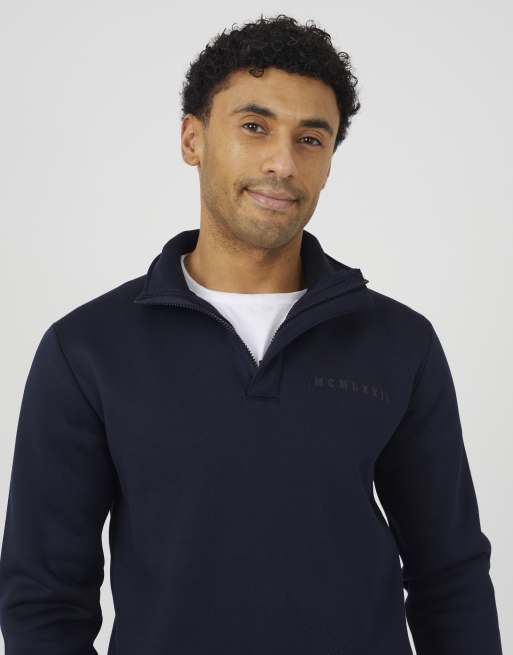 Brave Soul Quarter zip sweatshirt in navy, 4 of 4