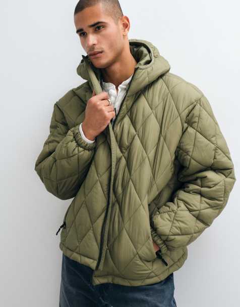 Brave Soul quilted jacket in khaki with hood - view 1