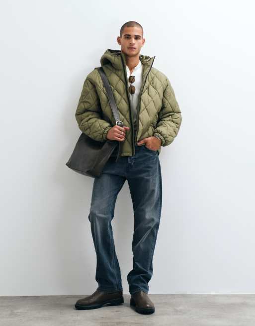Brave Soul quilted jacket in khaki with hood, 2 of 5