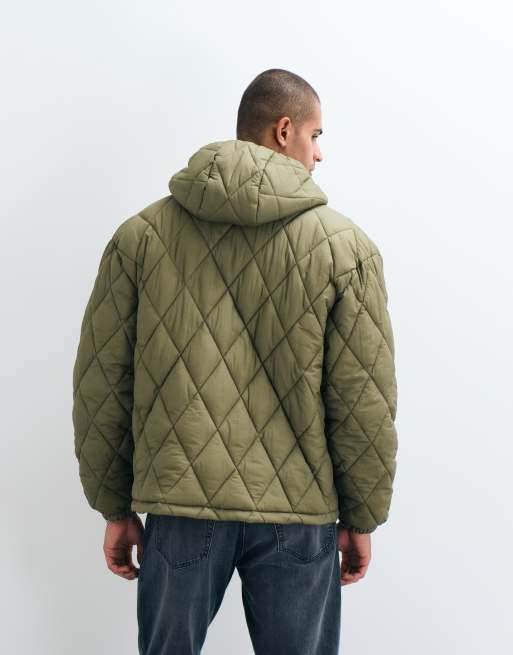 Brave Soul quilted jacket in khaki with hood, 4 of 5