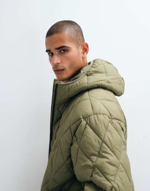 Brave Soul quilted jacket in khaki with hood, 5 of 5