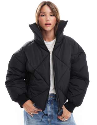 Brave Soul quilted puffer jacket in black