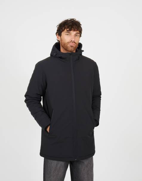 Brave Soul Quilted soft shell hooded parka jacket in black - view 1