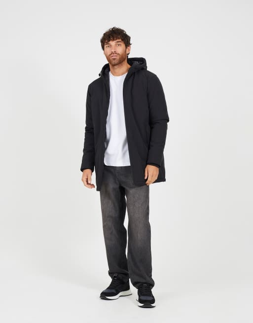 Brave Soul Quilted soft shell hooded parka jacket in black, 2 of 4