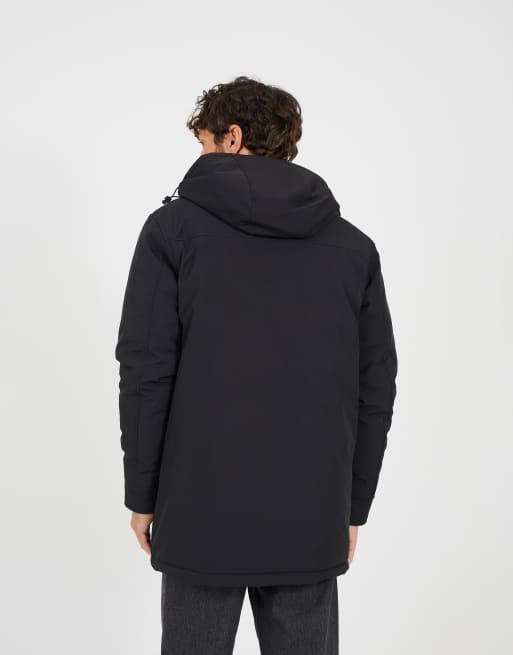 Brave Soul Quilted soft shell hooded parka jacket in black ASOS