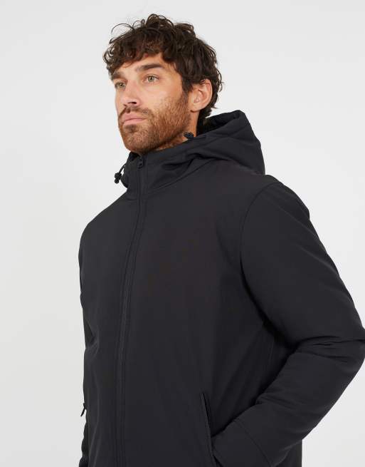 Brave Soul Quilted soft shell hooded parka jacket in black, 4 of 4