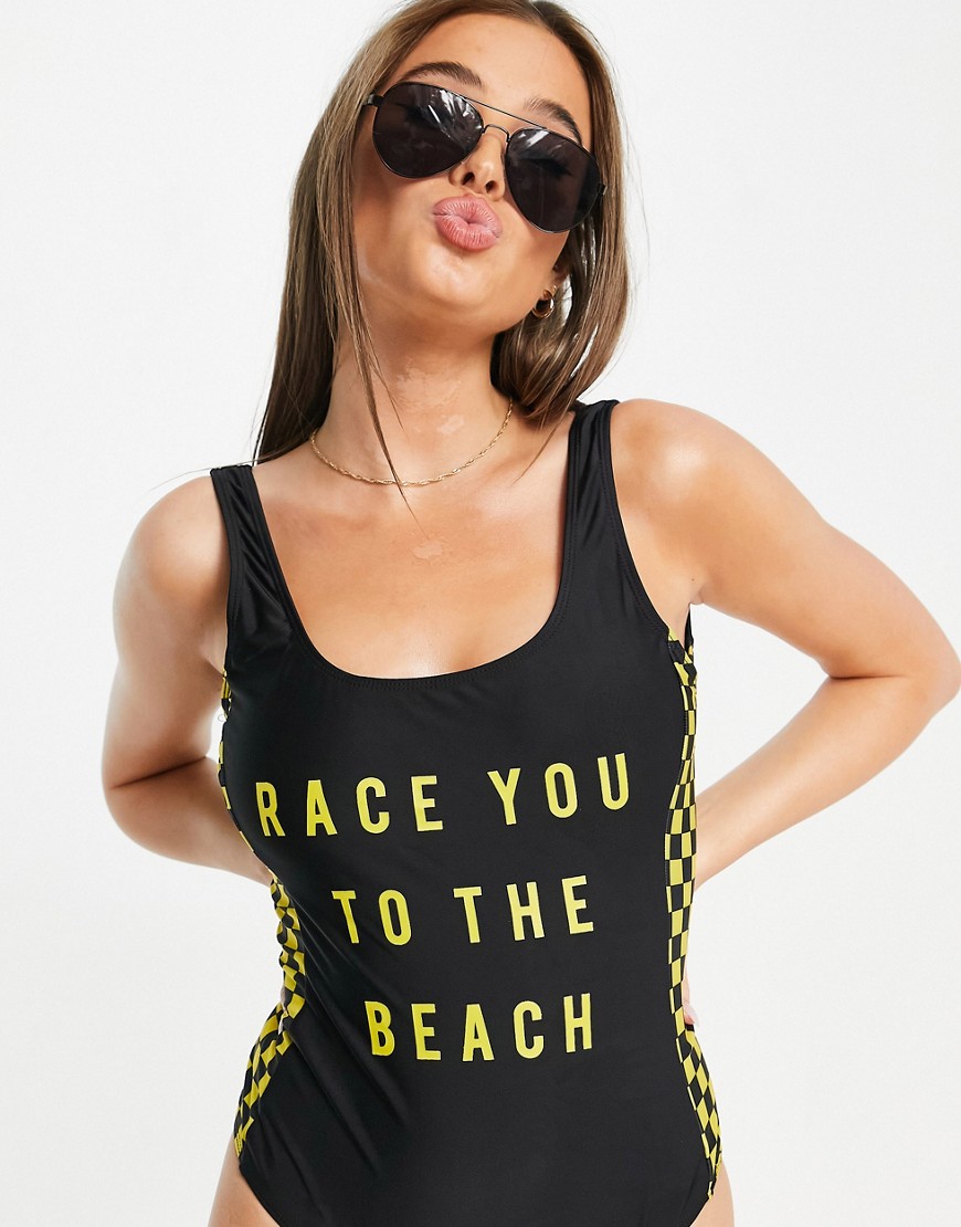 Brave Soul Race You To The Beach Swimsuit In Black And Yellow