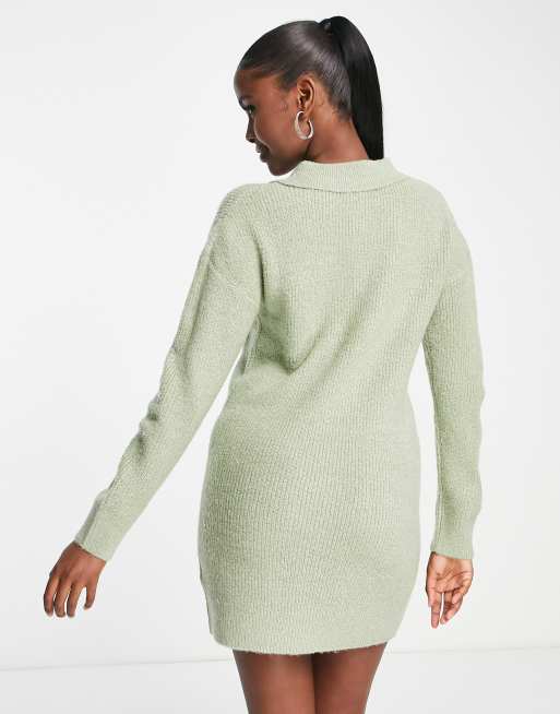 Brave Soul radu knitted polo sweater dress in sage green | ASOS