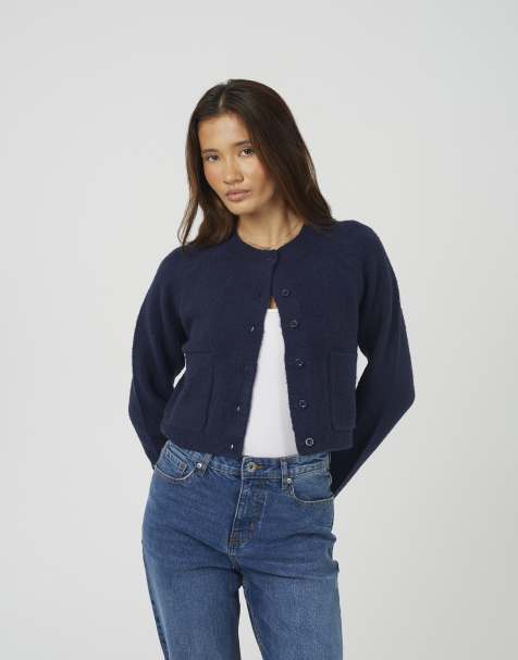 Brave Soul Raglan sleeve soft knit cardigan in navy - view 1
