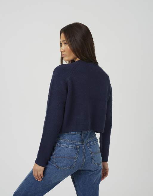 Brave Soul Raglan sleeve soft knit cardigan in navy, 4 of 4