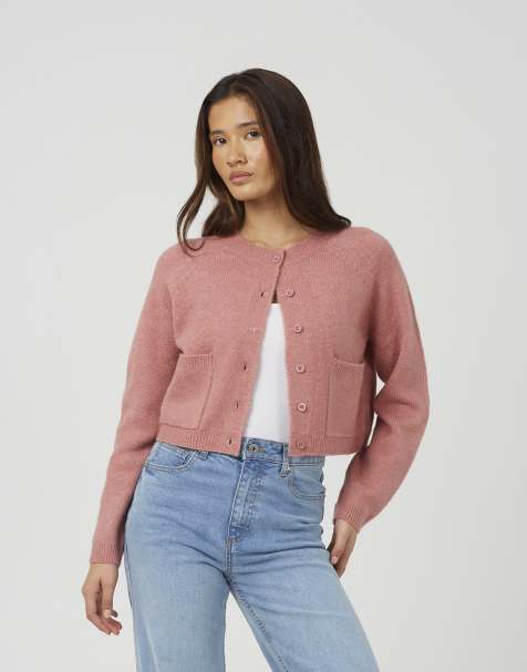 Brave Soul Raglan sleeve soft knit cardigan in rose