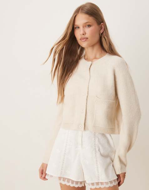 Brave Soul Raglan sleeve soft knit cardigan in stone - view 1