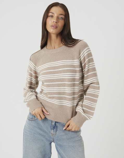 Brave Soul Raglan sleeve stripe jumper in beige - view 1