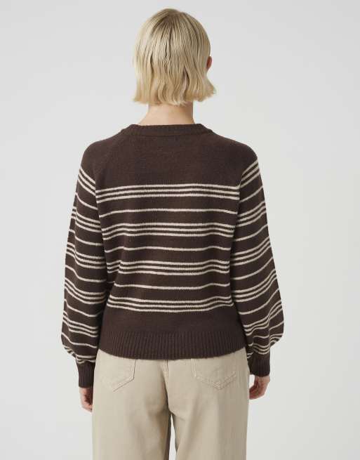 Brave Soul Raglan sleeve stripe jumper in brown, 2 of 4