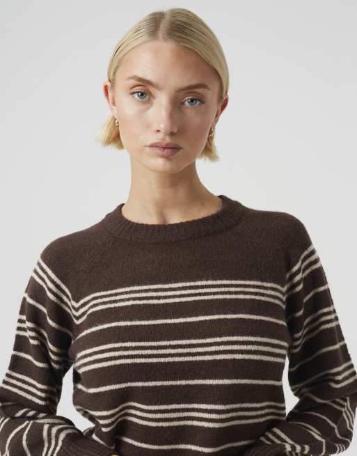 Brave Soul Raglan sleeve stripe jumper in brown, 4 of 4
