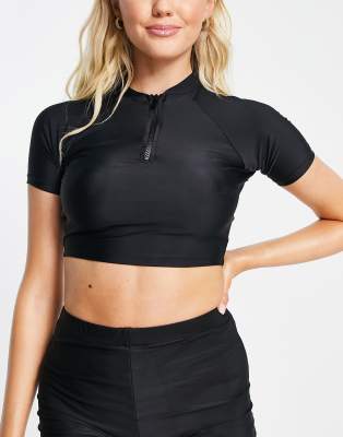 Brave Soul raglan swim top with 3/4 zip in black - ASOS Price Checker