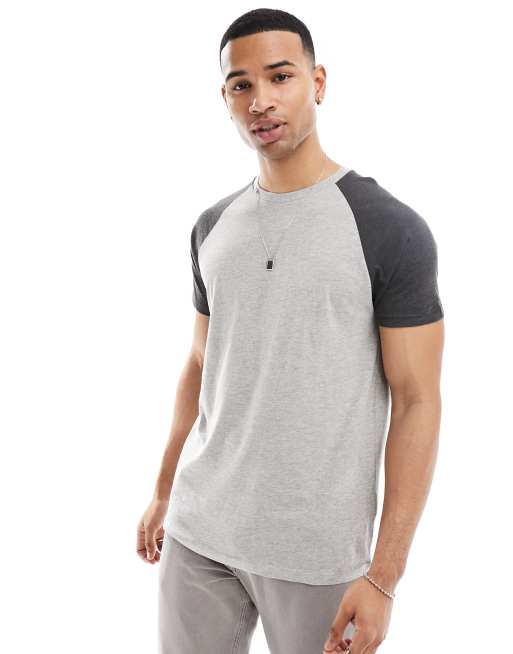 Brave Soul raglan T-shirt in light gray heather & dark charcoal heather