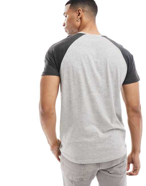Brave Soul raglan T-shirt in light gray heather & dark charcoal heather, 3 of 4