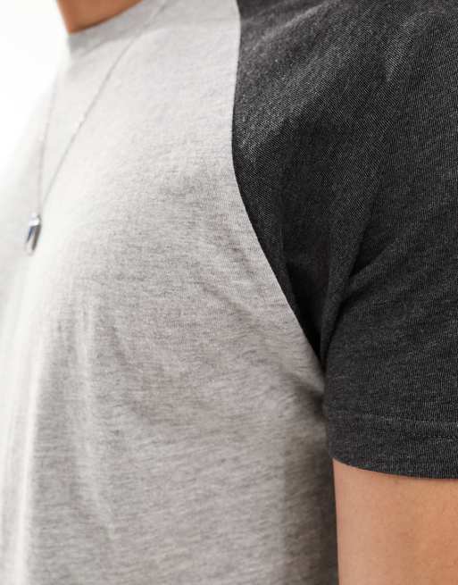 Brave Soul raglan T-shirt in light gray heather & dark charcoal heather, 4 of 4