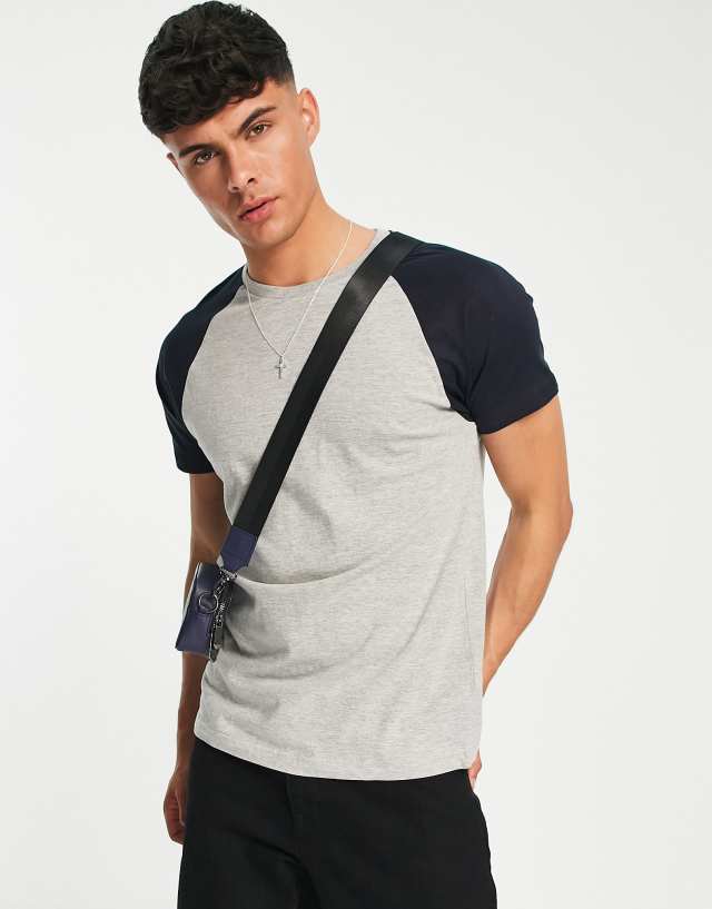 Brave Soul raglan T-shirt in light gray & navy