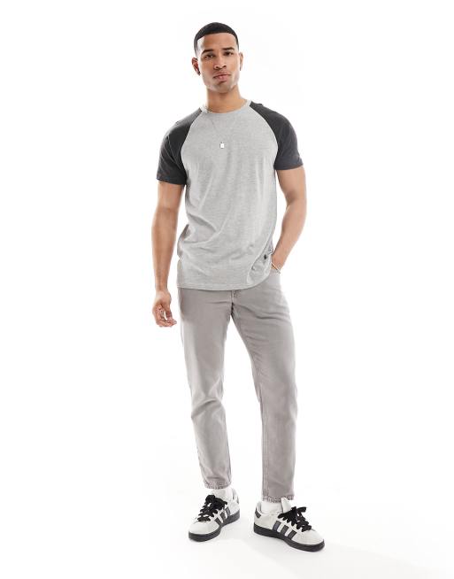 Brave Soul raglan t-shirt in light grey marl & dark charcoal marl, 2 of 4