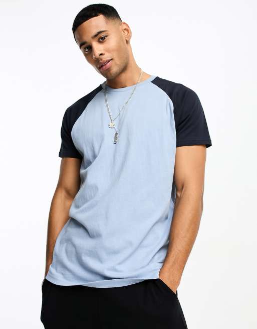 Brave Soul raglan t-shirt in steel blue & navy | ASOS