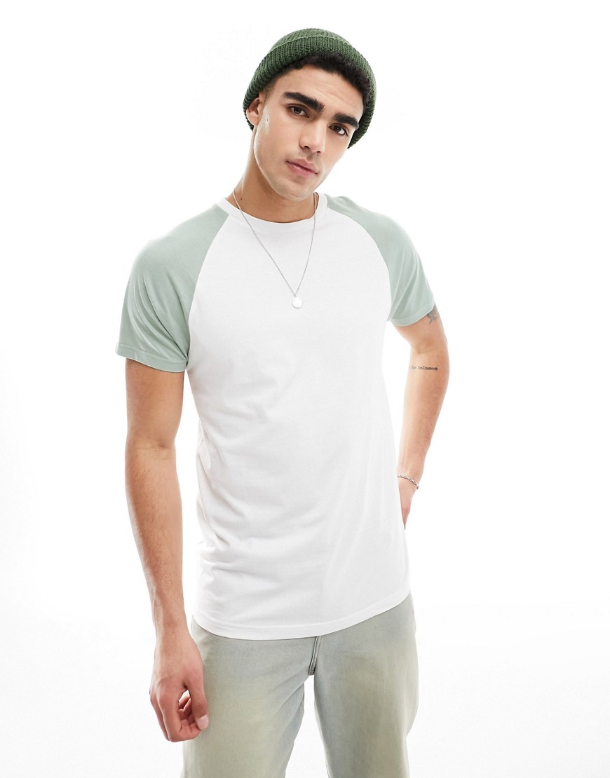 raglan T-shirt in white & green