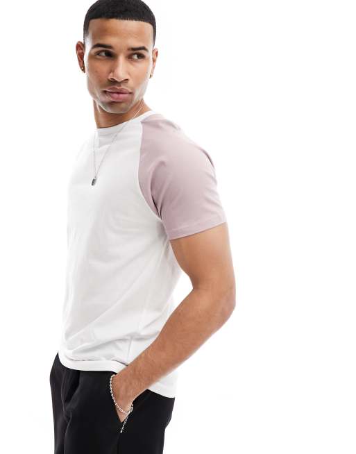 Brave Soul raglan t-shirt in white & purple