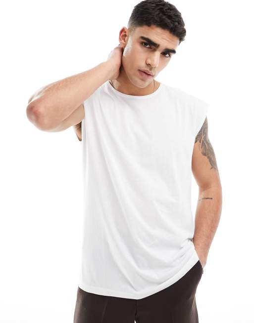 Brave Soul raw edge singlet in white, 2 of 4