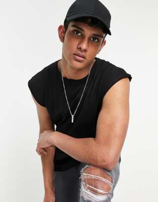 Brave Soul Raw Edge Sleeveless T-shirt In Black