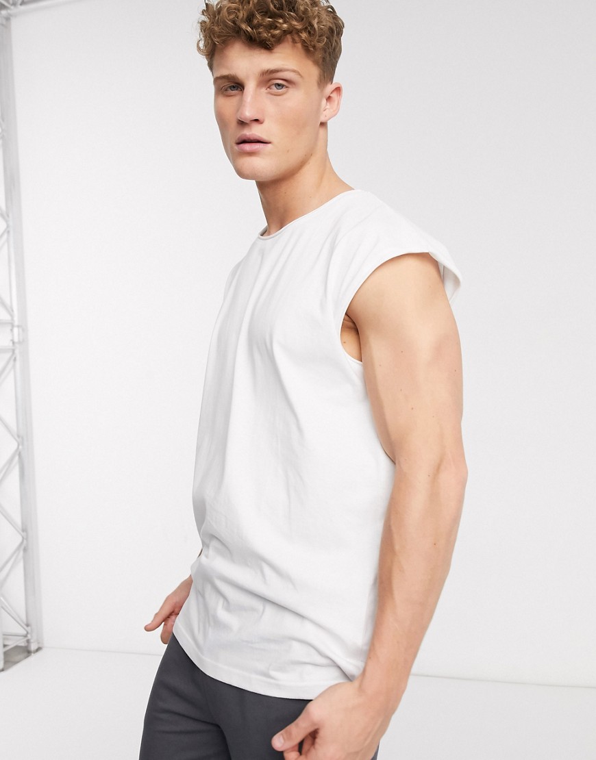 Brave Soul raw edge sleeveless t-shirt vest-White