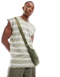 [Brave Soul] Brave Soul raw edge stripe singlet in washed sage & white-Green S GREEN