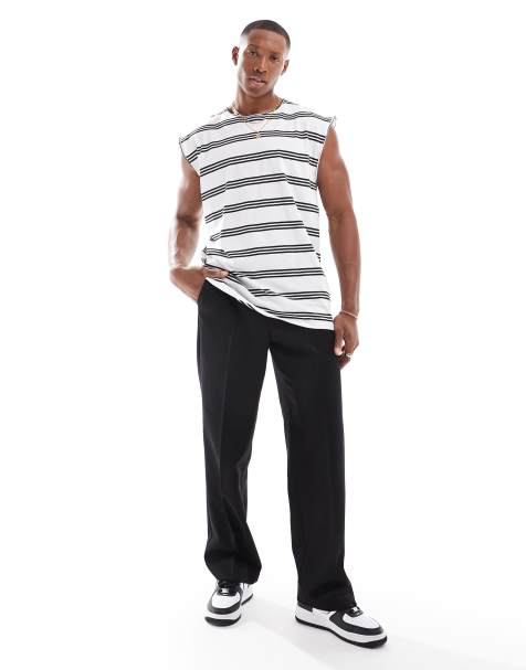 Brave Soul raw edge stripe vest in white & black - view 1