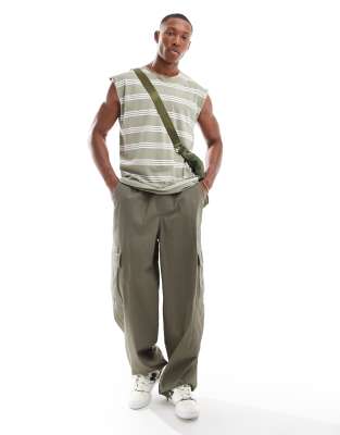 Brave Soul Raw Edge Striped Tank In Green